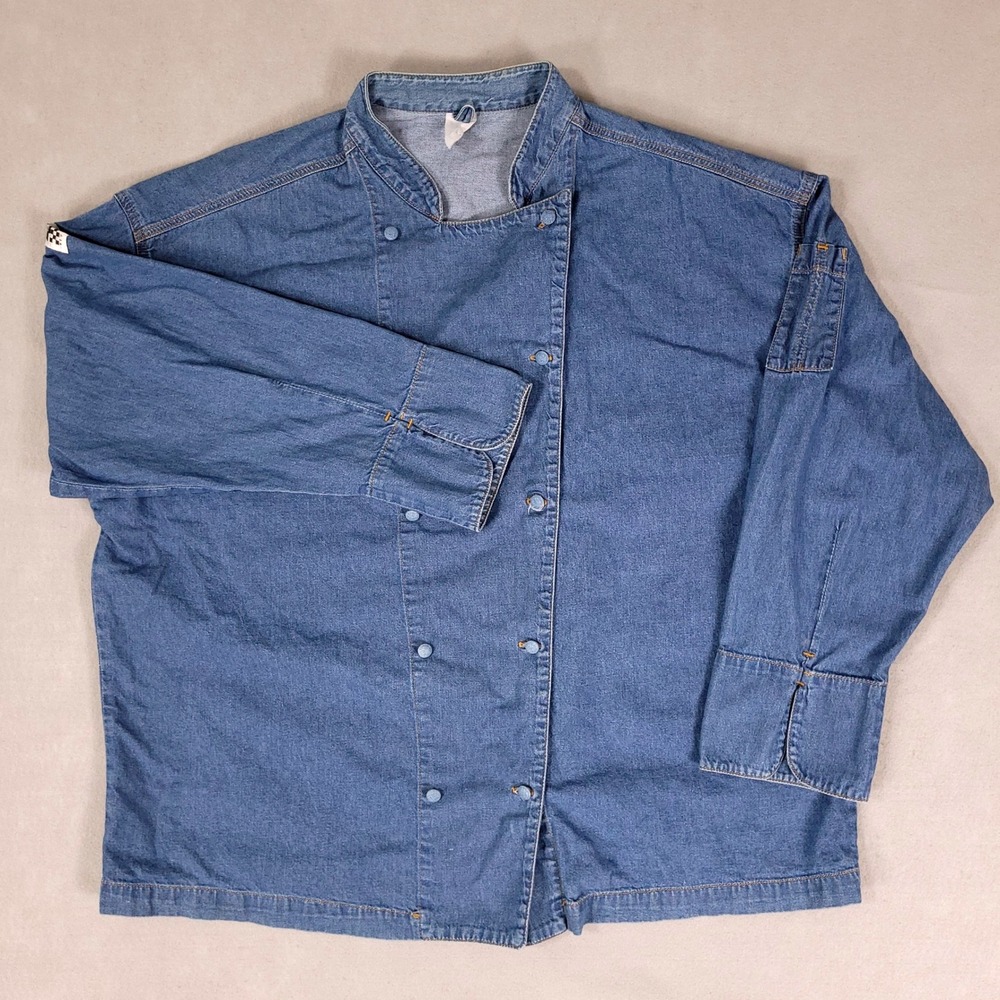 Chef Revival Denim Chef Coat Mens XL Blue Workwear Utility Relaxed Cotton Jacket